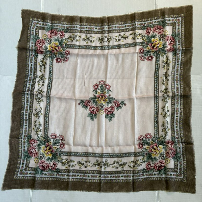 Vintage Floral Scarf Japan Pink Roses Square 30x30
