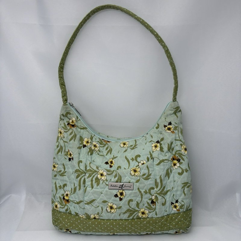 Isabella’s Journey Floral Quilted Shoulder Bag Sage Green Cotton Zip Purse