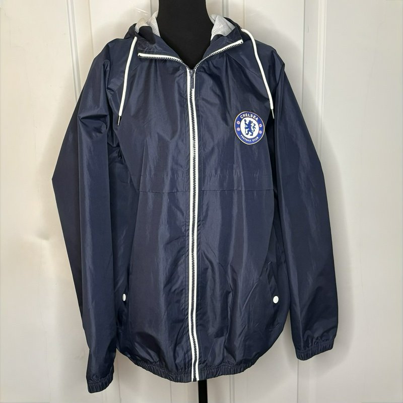 Chelsea FC Windbreaker Jacket Mens Large Blue Hooded Full Zip Soccer