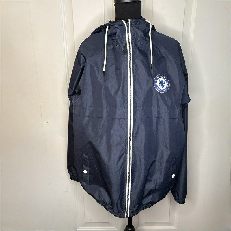 Chelsea FC Windbreaker Jacket Mens Large Blue Hooded Full Zip Soccer
