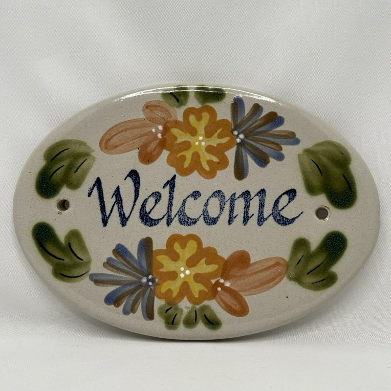 Louisville Stoneware "Welcome" Plaque Floral Wall Sign Made In Kentucky