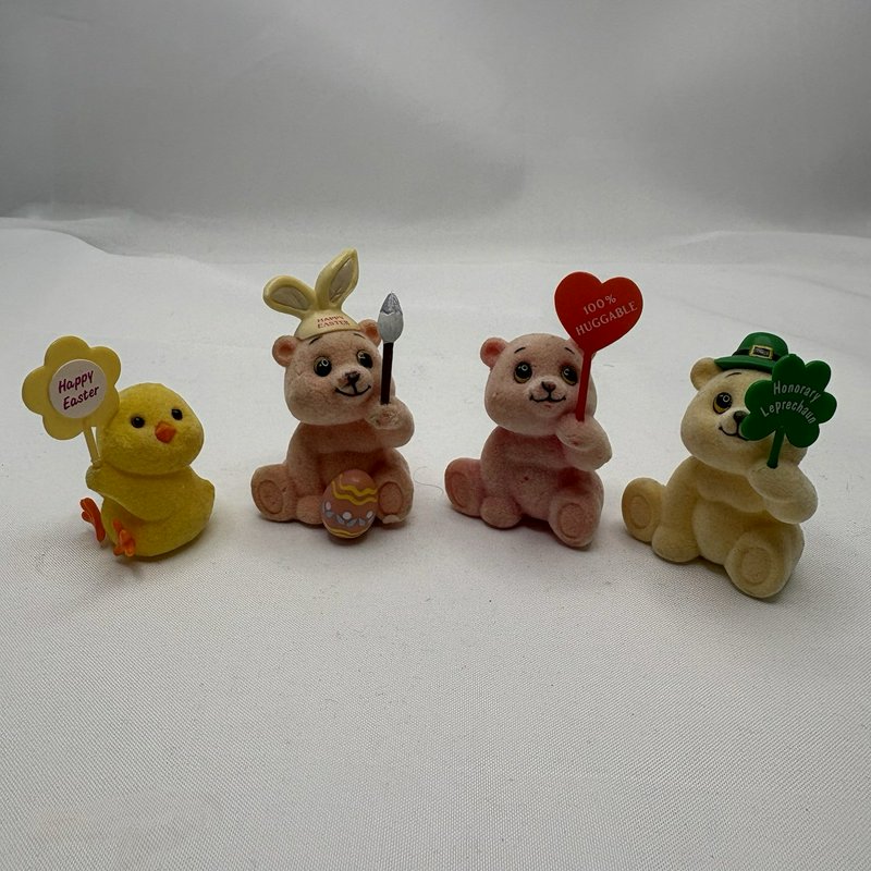 Vintage Russ Flocked Bear Lot Easter Valentine Leprechaun Chick Figures