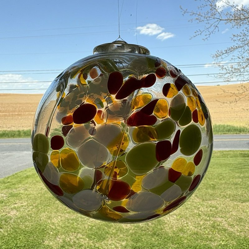 Hand Blown Art Glass Orb Hanging Globe Confetti Multi Color