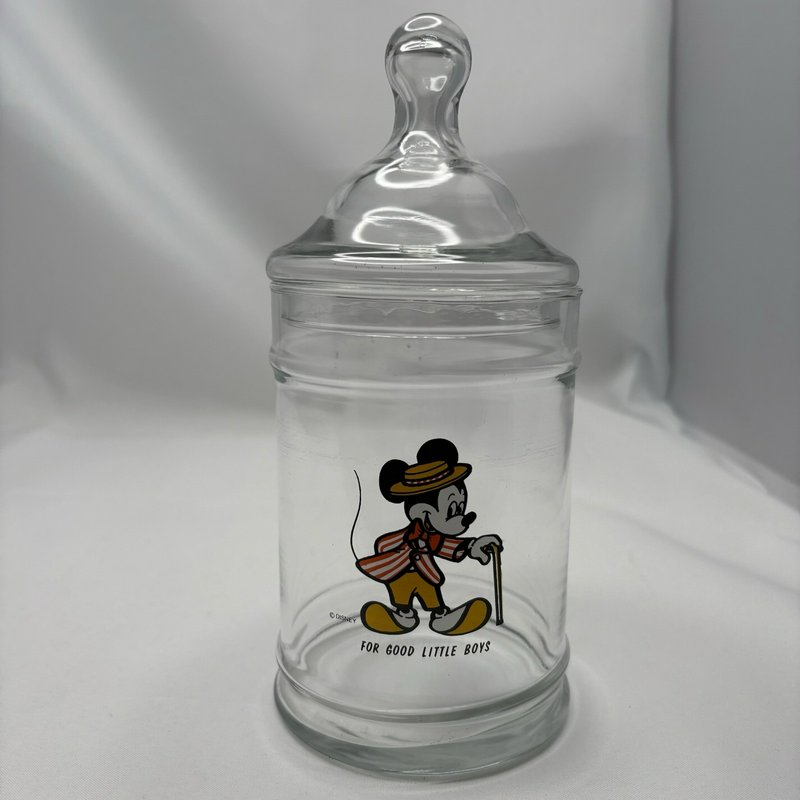 Vintage Mickey Mouse Glass Candy Jar Apothecary Disney "For Good Little Boys"