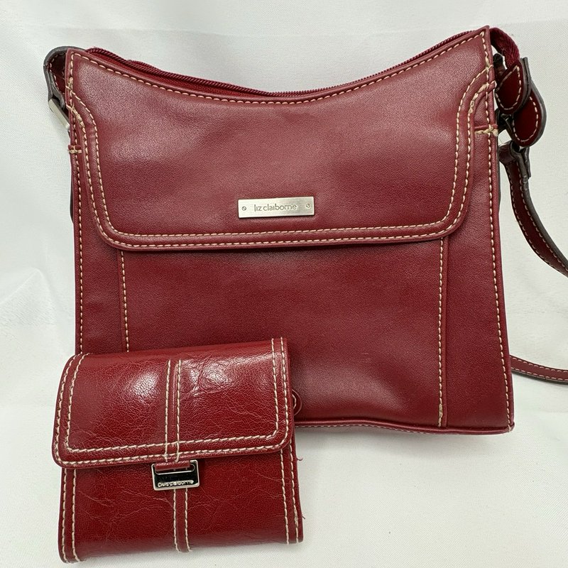 Liz Claiborne Red Faux Leather Crossbody Bag and Wallet Set