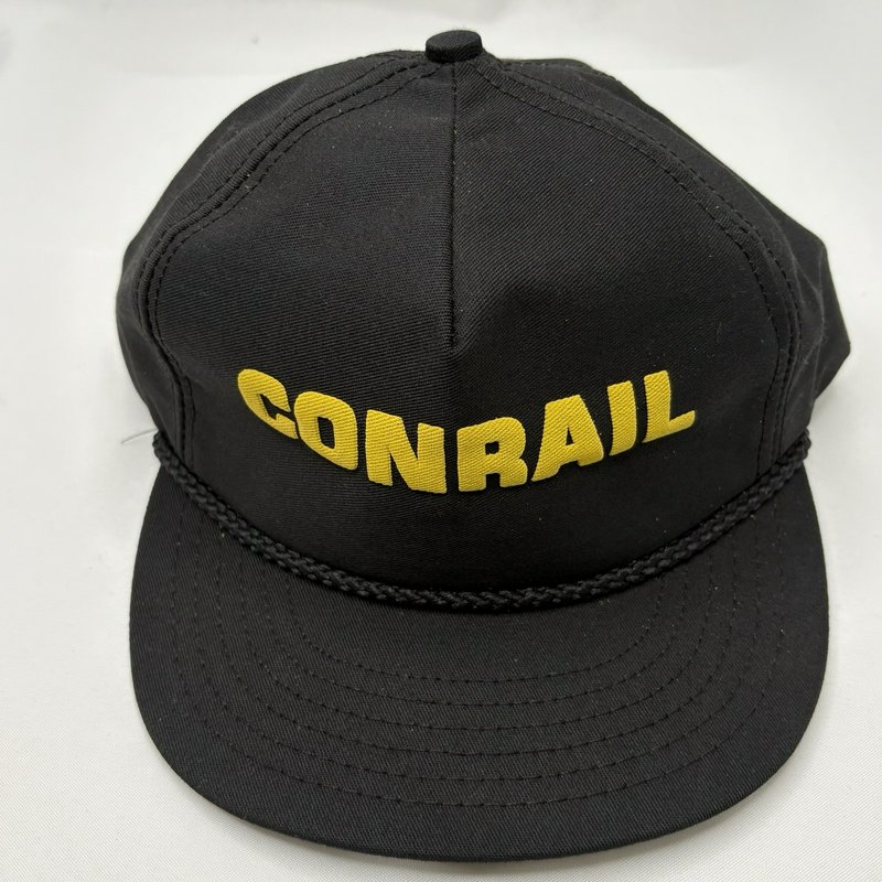 Vintage Black Conrail Yellow Logo Adjustable Hat w/ Rope Made In USA