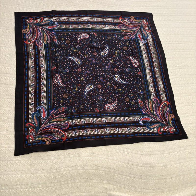 Vintage Italian Paisley Scarf Navy Pink Blue Floral Square 30x30 Made Italy