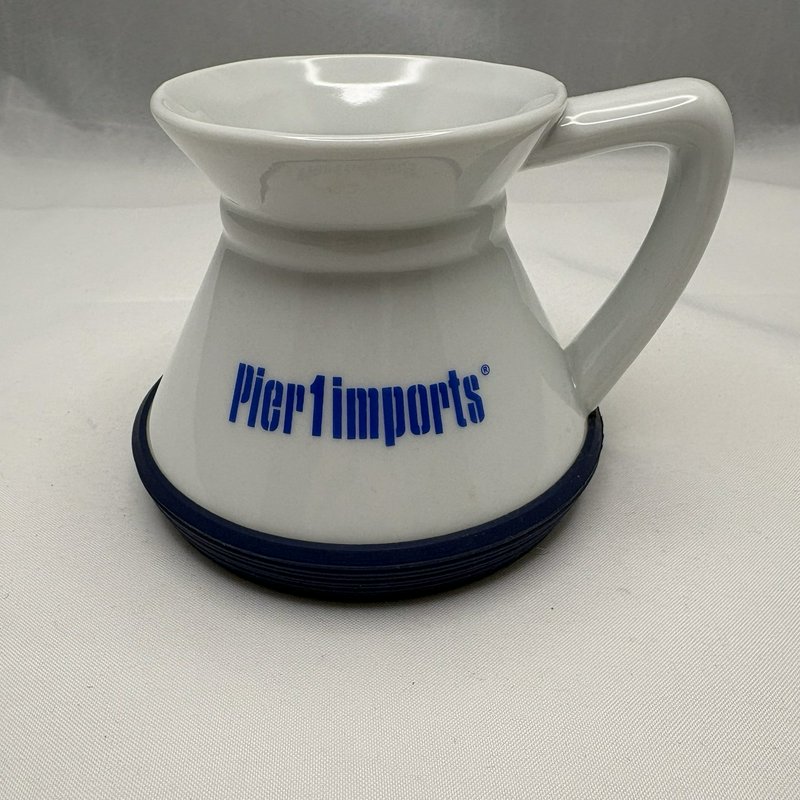 Pier 1 Imports White Ceramic Coffee Mug Blue Logo Large Cup Advertising Promo