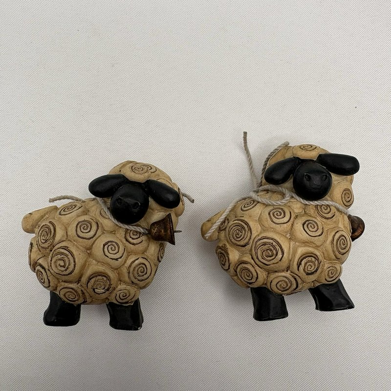 Suzi Skoglund Sheep Figurines Pair Resin Farmhouse Country Lamb Decor Bell