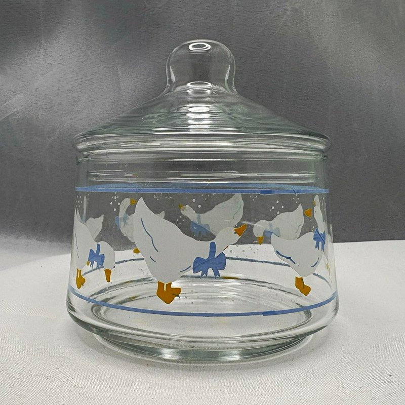 Vintage 1987 Anchor Hocking Farm Country Goose Glass Canister Jar w/Lid
